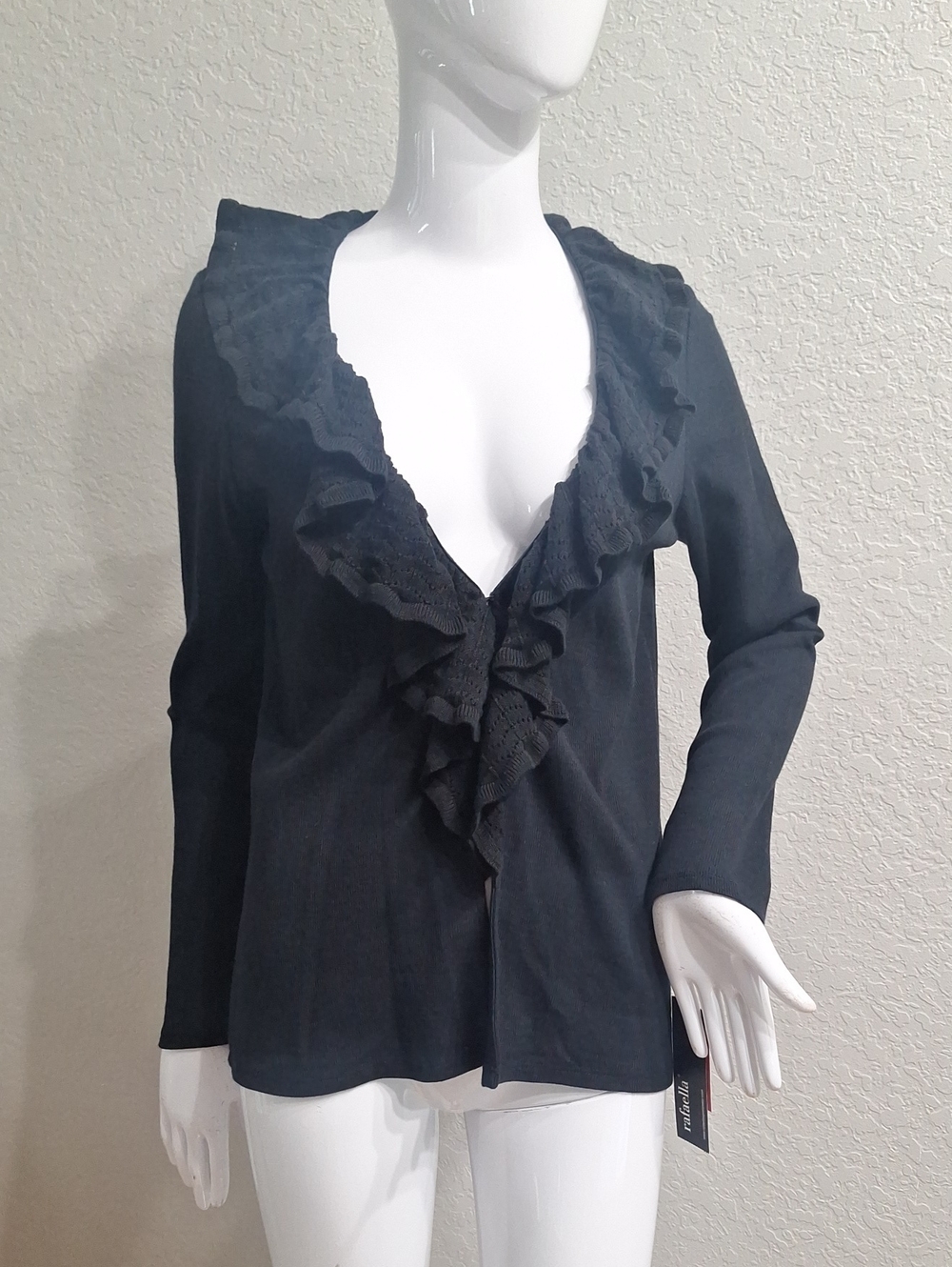 Rafaella Black Ruffle Sweater Cardigan